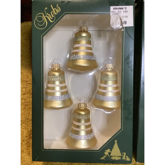 KREBS Glass Christmas Ornaments Tiffany Chiffon Matte Bells Glitter Stripes - Picture 3 of 9